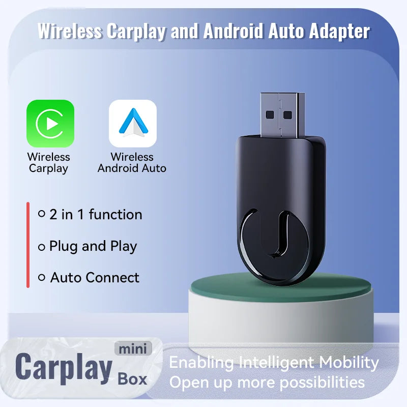 Wired to Wireless CarPlay&Android Auto 2in1 Mini Adapter USB 5GHz WiFi Suitable for 99% of original wired carplay/auto cars