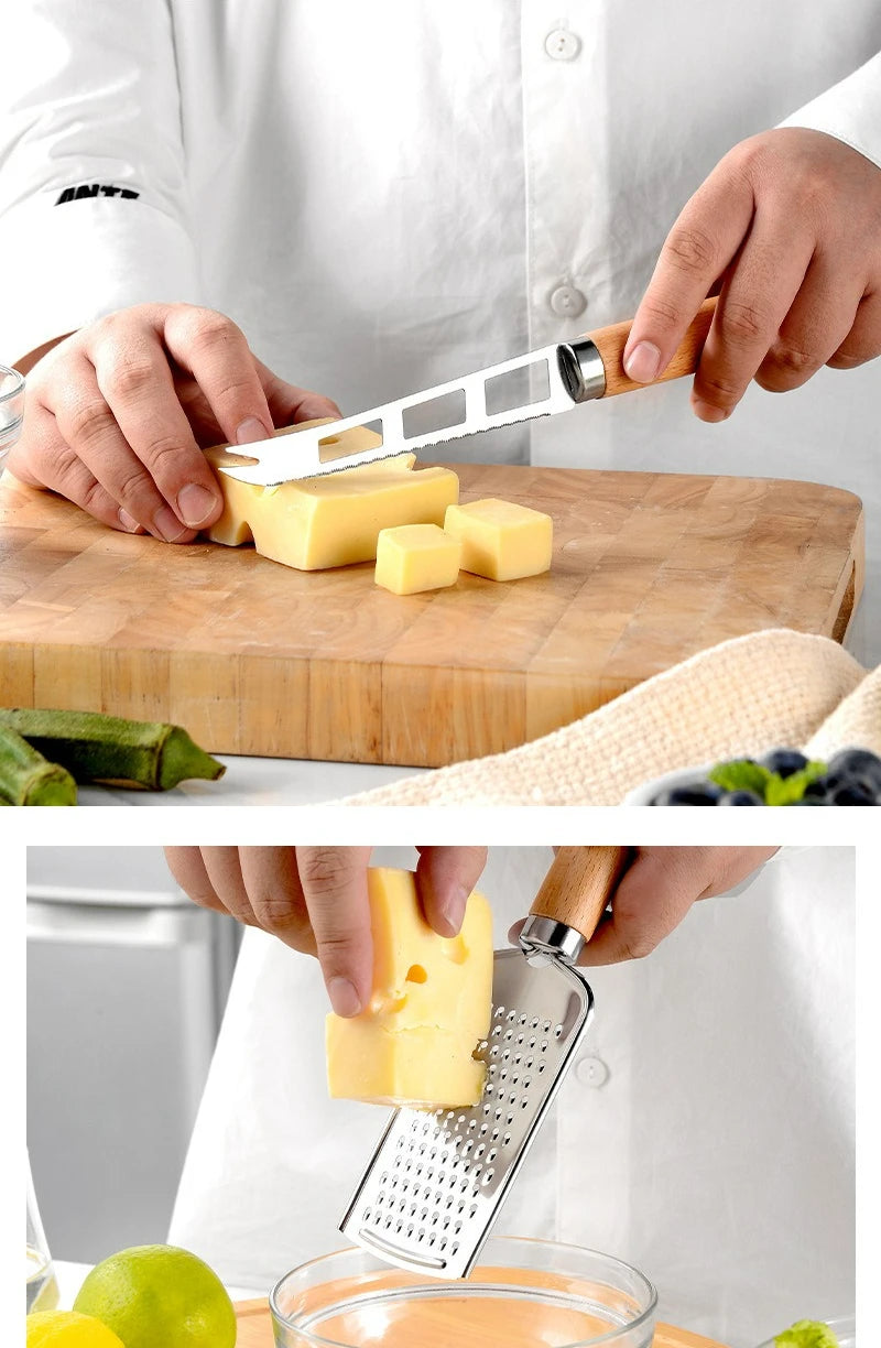 Kitchen Gadget Set with Wooden Handle, Stainless Steel Kitchen Tools Bottle/Can Opener, IceCream Scoop, Pizza Cutter, Peeler....
