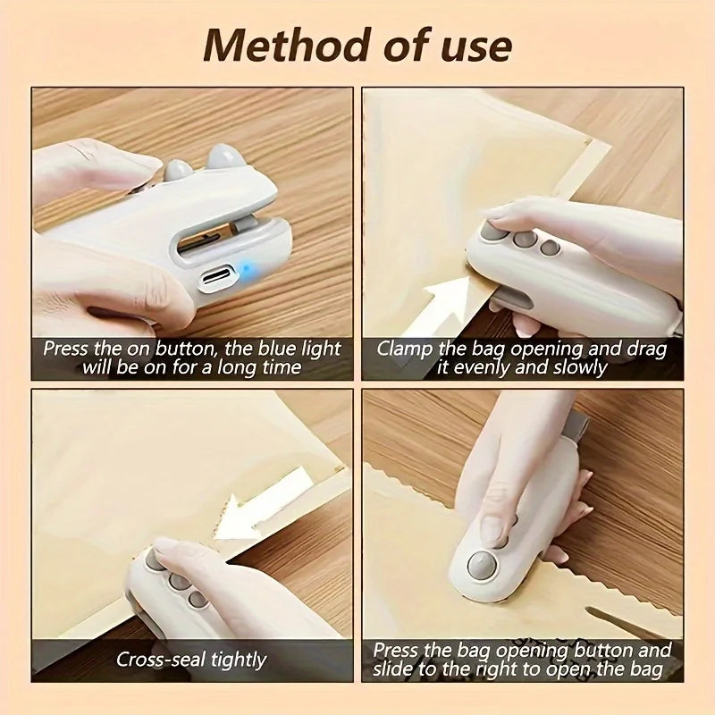 Rechargeable mini bag sealing machine, portable magnetic heat sealing machine, food preservation, crispy snack sealing machine