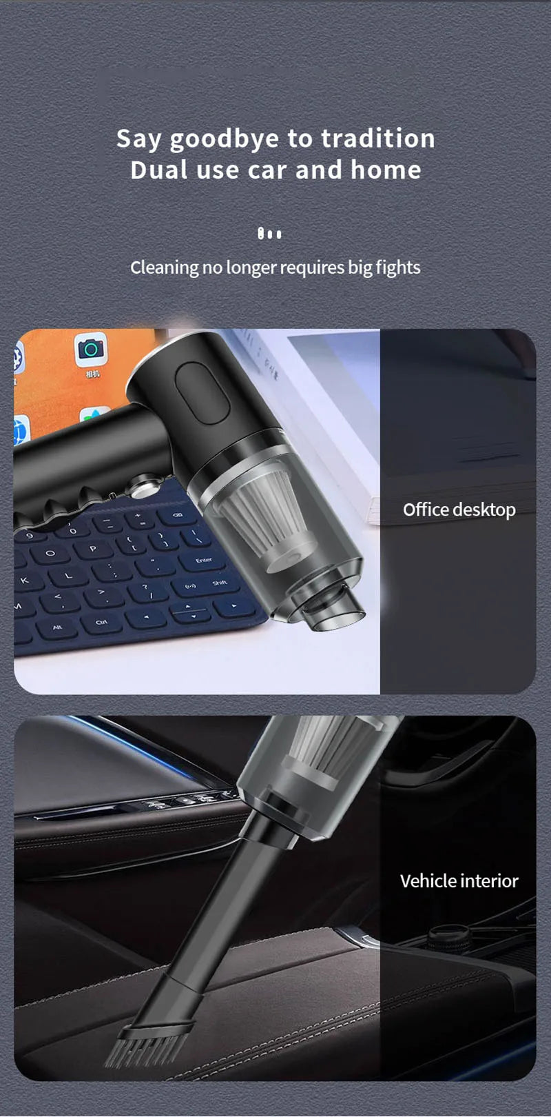 Portable Wireless Car Vacuum Cleaner USB Charging 1200mAh Mini Wet And Dry Use Household Cleaning Appliance