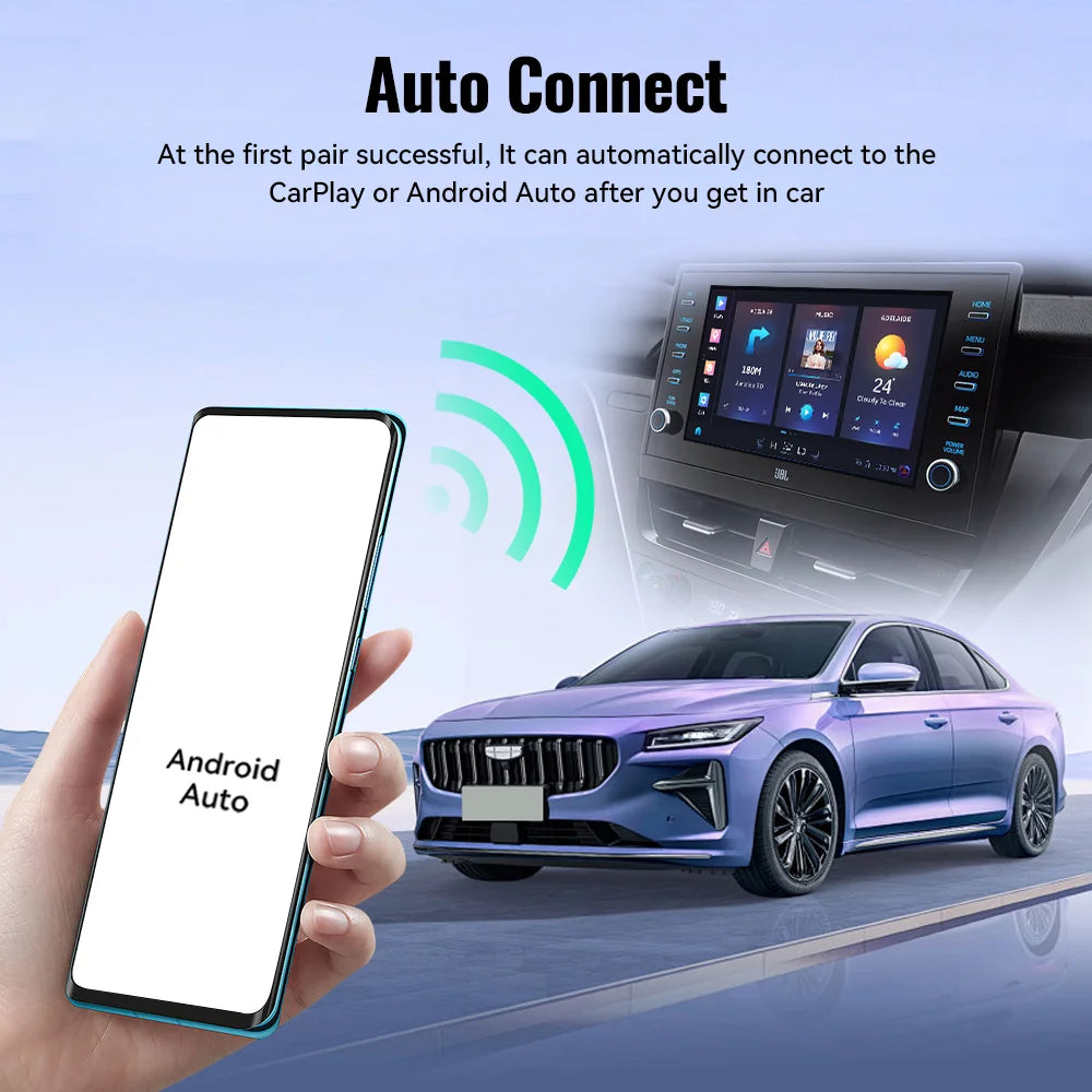 Wired to Wireless CarPlay&Android Auto 2in1 Mini Adapter USB 5GHz WiFi Suitable for 99% of original wired carplay/auto cars