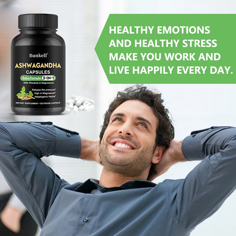 Ashwagandha + Magnesium Capsules - Provide Energy, Strength, Vitality, and Performance for Men and Women, and Promote Sleep.