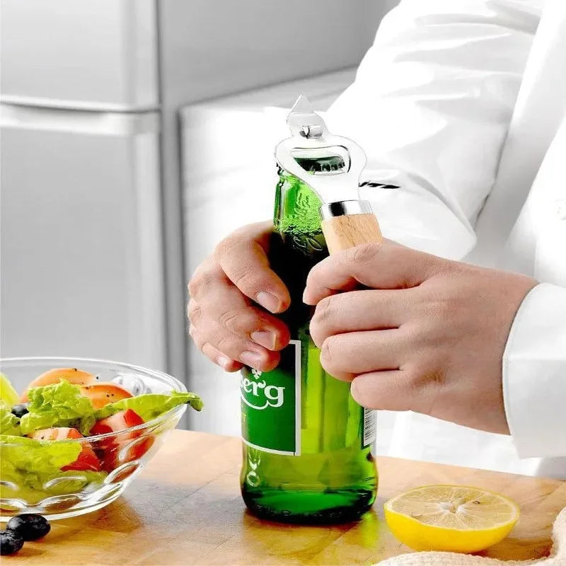 Kitchen Gadget Set with Wooden Handle, Stainless Steel Kitchen Tools Bottle/Can Opener, IceCream Scoop, Pizza Cutter, Peeler....