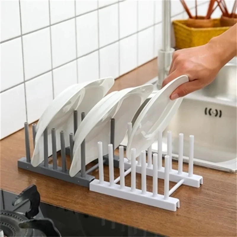Kitchen Tools Plastic Dish Rack Storage Draining Racks Removable Shelf Plate Pot Lid Rack Storage Organizer Gadgets Supplies