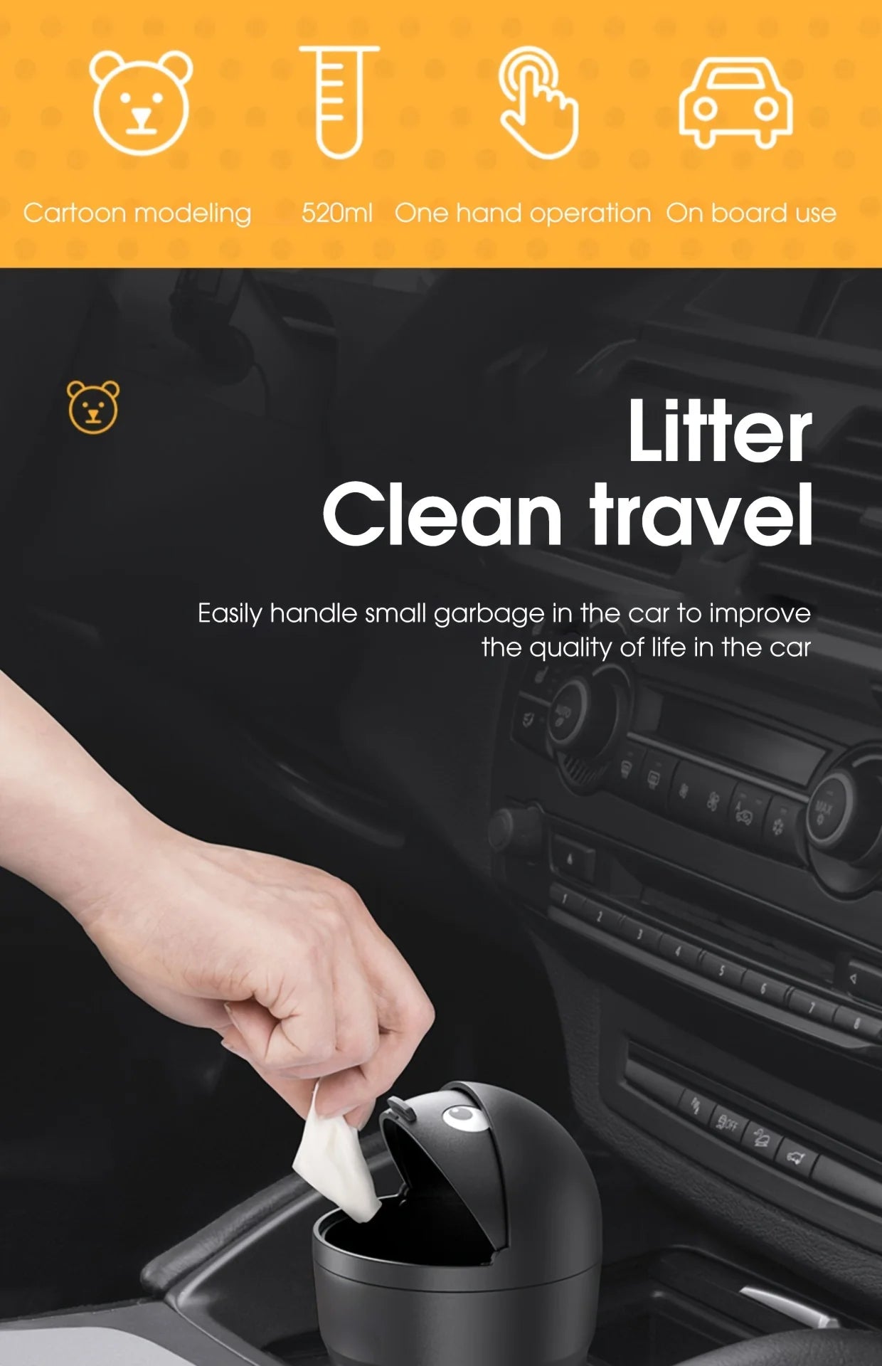 Car Trash Can Auto Organizer Storage Box with Swing Lid Cute Mini Automotive Leakproof Vehicle Trash Bin for Car Universal
