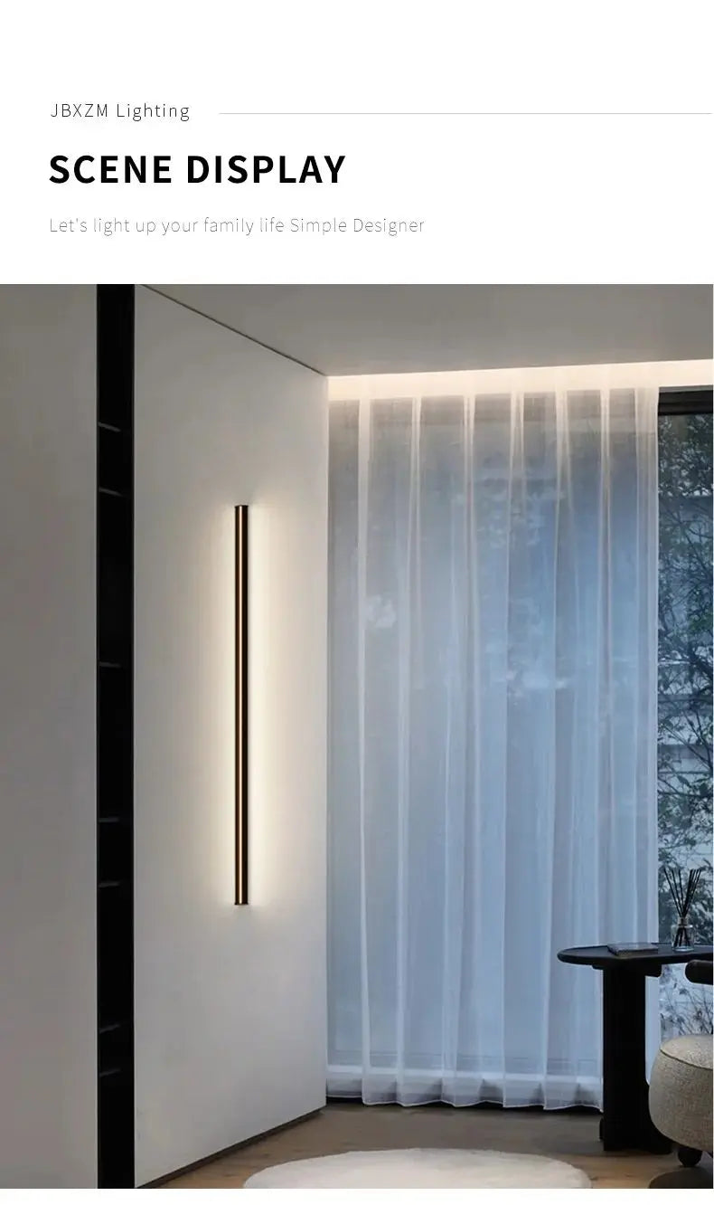 Modern minimalist bedroom, narrow and slender strip wall lamp at the head of the bed, background wall, room lighting decoration
