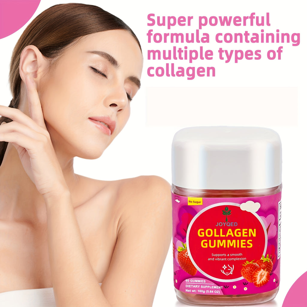 Joyofed Strawberry Flavored Collagen Gummies for Women - Sugar-Free, Vitamin-Rich, Hydrating Formula for Smooth, Radiant Skin, 60 Count (30-Day Supply), BPA & Soy-Free, Natural Ingredients for Healthy Glow